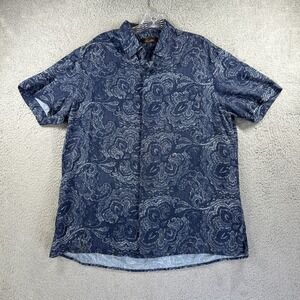 Tasso Elba Shirt Mens‎ Large Blue Paisley Short Sleeve Button Up Silk Blend Camp